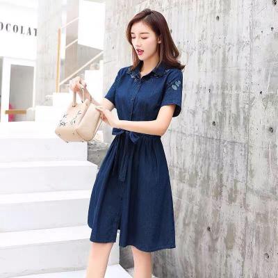 ĐẦM JEAN CỔ SƠ MI THẮT EO THÊU HOA - NJ020